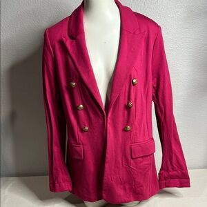 Lane Bryant The Bryant Blazer Size 14 Pink Double Breasted Gold Button Jacket